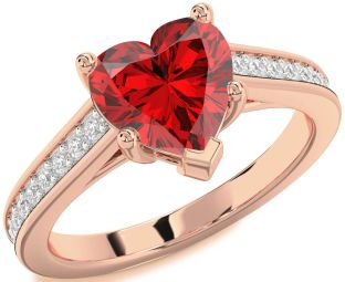 Diamond Ruby Rose Gold Heart Solitaire Pave Engagement Ring
