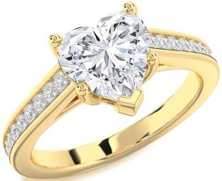 Diamond Gold Silver Heart Solitaire Pave Engagement Ring