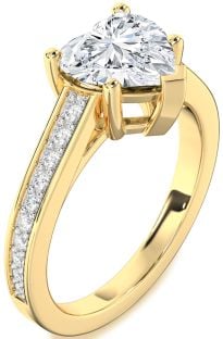 Diamond Gold Silver Heart Solitaire Pave Engagement Ring