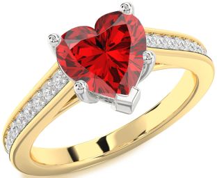 Diamond Ruby Platinum & Yellow Gold Heart Solitaire Pave Engagement Ring