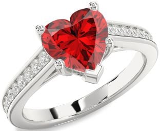 Diamond Ruby Platinum Heart Solitaire Pave Engagement Ring