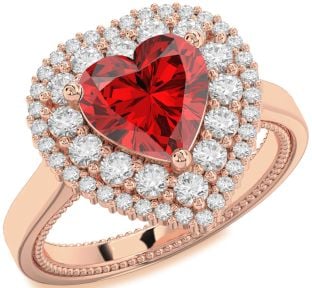 Diamond Ruby Rose Gold Heart Halo Engagement Ring