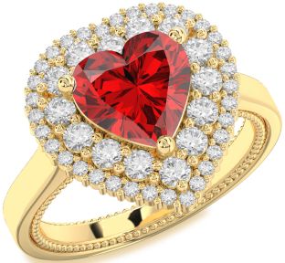 Diamond Ruby Gold Heart Halo Engagement Ring