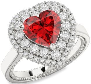 Diamond Ruby White Gold Heart Halo Engagement Ring