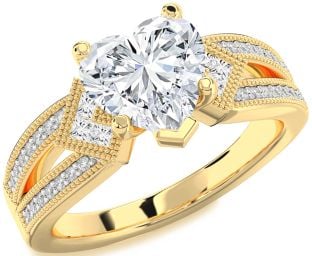 Diamond Gold Silver Heart Vintage Engagement Ring
