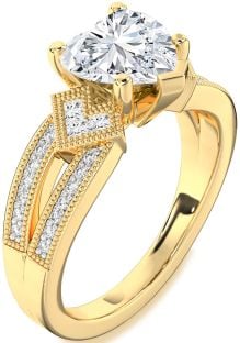Diamond Gold Silver Heart Vintage Engagement Ring