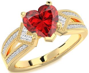 Diamond Ruby Gold Heart Vintage Engagement Ring