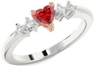 Diamond Ruby Platinum & Rose Gold Heart Promise Ring