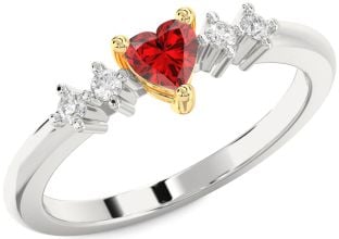 Diamond Ruby Platinum & Yellow Gold Heart Promise Ring