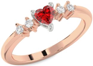 Diamond Ruby Platinum & Rose Gold Heart Promise Ring