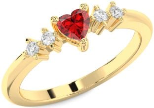 Diamond Ruby Gold Heart Promise Ring