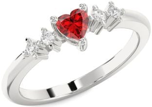 Diamond Ruby Platinum Heart Promise Ring