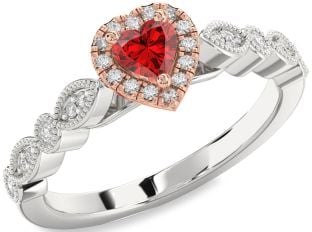 Diamond Ruby Rose Gold Silver Heart Promise Ring