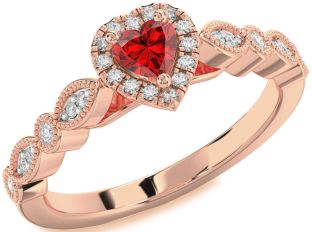 Diamond Ruby Rose Gold Silver Heart Promise Ring