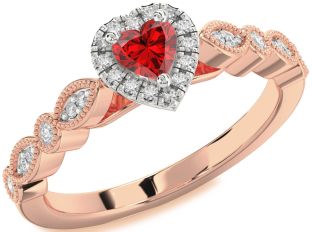 Diamond Ruby Rose Gold Silver Heart Promise Ring