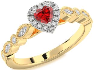 Diamond Ruby Gold Silver Heart Promise Ring