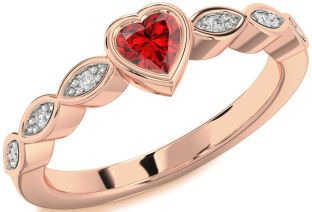 Diamond Ruby Rose Gold Heart Promise Ring