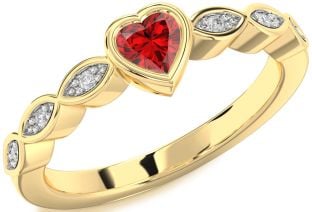 Diamond Ruby Gold Heart Promise Ring