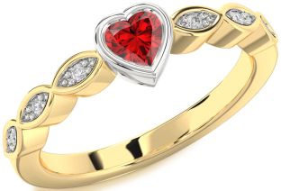 Diamond Ruby White Yellow Gold Heart Promise Ring