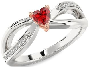 Diamond Ruby Platinum & Rose Gold Heart Promise Ring