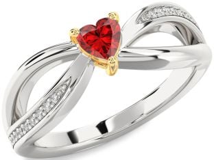 Diamond Ruby Platinum & Yellow Gold Heart Promise Ring