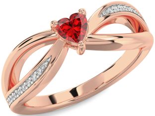 Diamond Ruby Rose Gold Heart Promise Ring