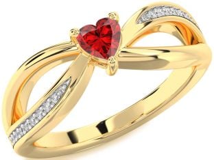 Diamond Ruby Gold Heart Promise Ring