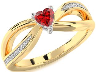 Diamond Ruby Platinum & Yellow Gold Heart Promise Ring