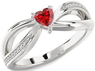 Diamond Ruby Platinum Heart Promise Ring