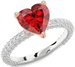Diamond Ruby Platinum & Rose Gold Heart Solitaire Pave Engagement Ring