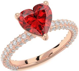Diamond Ruby Rose Gold Heart Solitaire Pave Engagement Ring