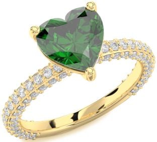 Diamond Emerald Gold Heart Solitaire Pave Engagement Ring