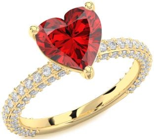 Diamond Ruby Gold Heart Solitaire Pave Engagement Ring