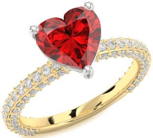 Diamond Ruby Platinum & Yellow Gold Heart Solitaire Pave Engagement Ring