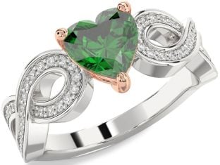 Diamond Emerald Platinum & Rose Gold Heart Infinity Solitaire Engagement Ring