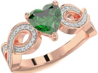 Diamond Emerald Rose Gold Heart Infinity Solitaire Engagement Ring