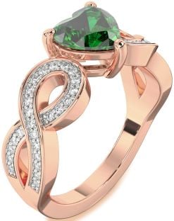 Diamond Emerald Rose Gold Heart Infinity Solitaire Engagement Ring