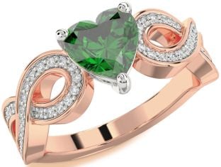 Diamond Emerald Platinum & Rose Gold Heart Infinity Solitaire Engagement Ring