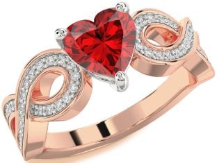 Diamond Ruby Platinum & Rose Gold Heart Infinity Solitaire Engagement Ring