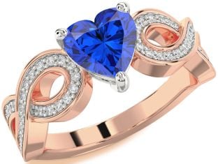 Diamond Blue Sapphire Platinum & Rose Gold Heart Infinity Solitaire Engagement Ring
