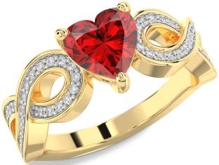 Diamond Ruby Gold Heart Infinity Solitaire Engagement Ring