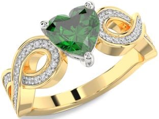 Diamond Emerald Platinum & Yellow Gold Heart Infinity Solitaire Engagement Ring