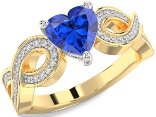 Diamond Blue Sapphire Platinum & Yellow Gold Heart Infinity Solitaire Engagement Ring