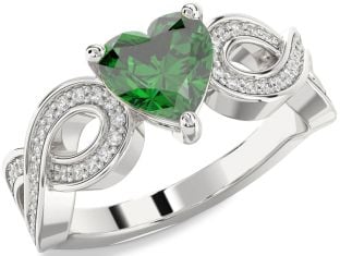 Diamond Emerald Platinum Heart Infinity Solitaire Engagement Ring