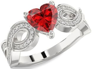 Diamond Ruby Platinum Heart Infinity Solitaire Engagement Ring