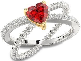 Diamond Ruby Platinum & Yellow Gold Heart Solitaire Pave Engagement Ring