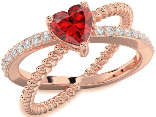Diamond Ruby Rose Gold Heart Solitaire Pave Engagement Ring