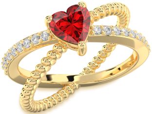 Diamond Ruby Gold Heart Solitaire Pave Engagement Ring