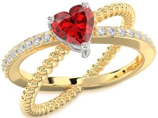 Diamond Ruby Platinum & Yellow Gold Heart Solitaire Pave Engagement Ring