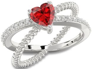 Diamond Ruby Platinum Heart Solitaire Pave Engagement Ring
